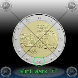 2 EVRO MALTA 2016 "Ggantija Temples" Mint Mark - F