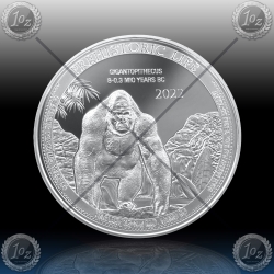 1oz CONGO 20 FRANCS 2022 (PREHISTORIC LIFE / Gigantopithecus) BU